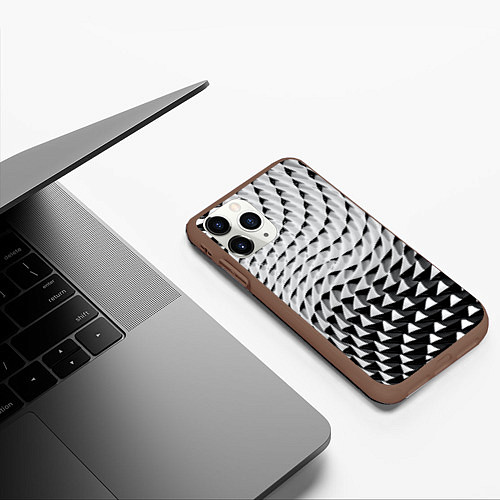 Чехол iPhone 11 Pro матовый Металлическая абстрактная броня / 3D-Коричневый – фото 3