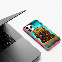 Чехол iPhone 11 Pro матовый Хэллоуин - тыква с топором, цвет: 3D-малиновый — фото 2