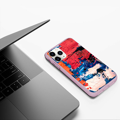 Чехол iPhone 11 Pro матовый Текстура из красок / 3D-Розовый – фото 3