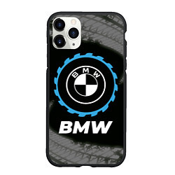 Чехол iPhone 11 Pro матовый BMW в стиле Top Gear со следами шин на фоне, цвет: 3D-черный