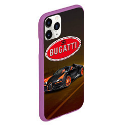 Чехол iPhone 11 Pro матовый Bugatti на ночной дороге, цвет: 3D-фиолетовый — фото 2