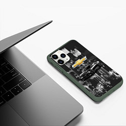 Чехол iPhone 11 Pro матовый Чёрный брутальный Шевроле, цвет: 3D-темно-зеленый — фото 2