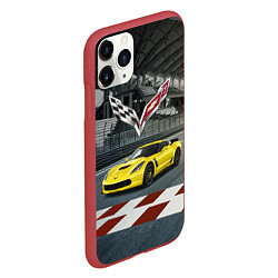Чехол iPhone 11 Pro матовый Шевроле Корвет - гоночная команда, цвет: 3D-красный — фото 2