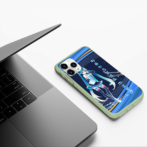 Чехол iPhone 11 Pro матовый Хацуне Мику - вокалоид / 3D-Салатовый – фото 3