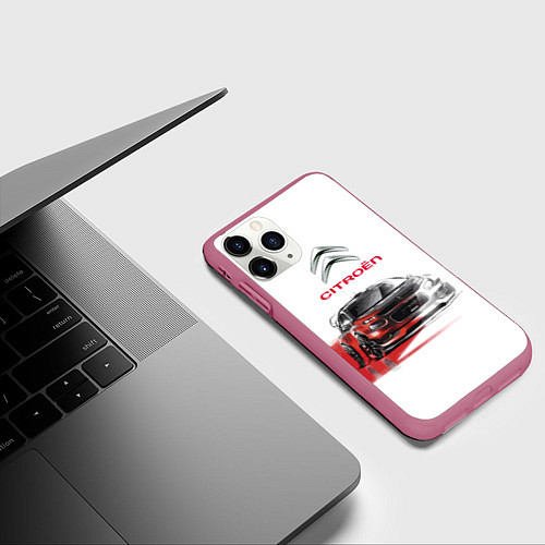 Чехол iPhone 11 Pro матовый Ситроен спорт - эскиз / 3D-Малиновый – фото 3