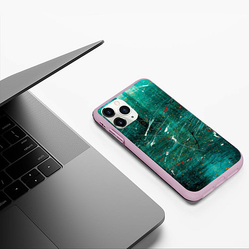 Чехол iPhone 11 Pro матовый Светло-зелёный туман, краски и царапины / 3D-Розовый – фото 3