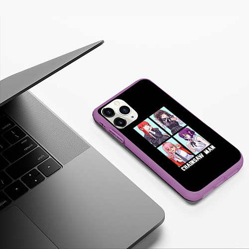 Чехол iPhone 11 Pro матовый Человек-бензопила Пауэр, Кобени, Макима, Аса / 3D-Фиолетовый – фото 3