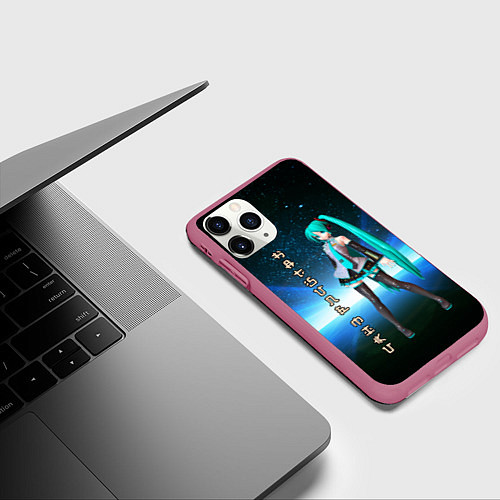 Чехол iPhone 11 Pro матовый Хацунэ Мику - вокалоид / 3D-Малиновый – фото 3