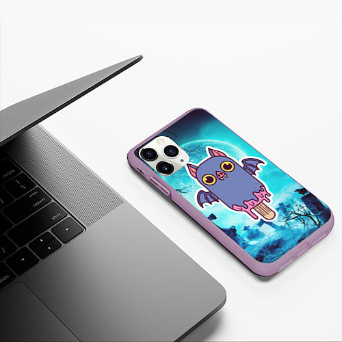 Чехол iPhone 11 Pro матовый Летучая мышь на палочке / 3D-Сиреневый – фото 3