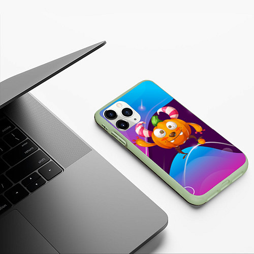 Чехол iPhone 11 Pro матовый Тыква с мандаринкой / 3D-Салатовый – фото 3