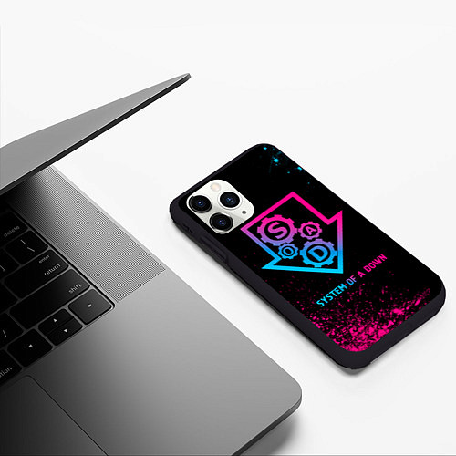 Чехол iPhone 11 Pro матовый System of a Down - neon gradient / 3D-Черный – фото 3