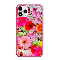 Чехол iPhone 11 Pro матовый Colorful chrysanthemums, цвет: 3D-малиновый