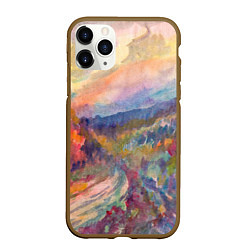 Чехол iPhone 11 Pro матовый Осенний пейзаж акварель, цвет: 3D-коричневый