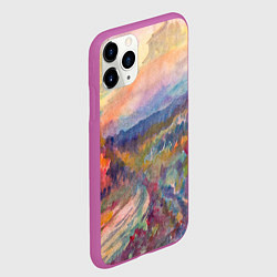 Чехол iPhone 11 Pro матовый Осенний пейзаж акварель, цвет: 3D-фиолетовый — фото 2