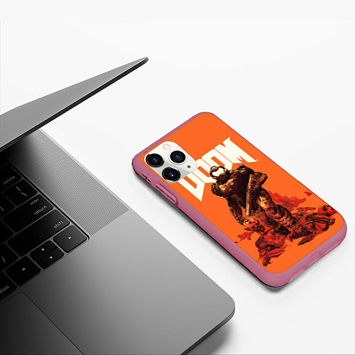 Чехол iPhone 11 Pro матовый DOOM - Doomguy / 3D-Малиновый – фото 3