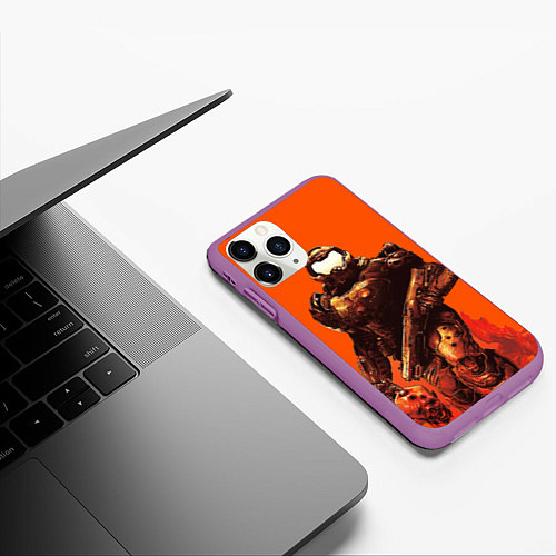 Чехол iPhone 11 Pro матовый Думгай с головой - Doom / 3D-Фиолетовый – фото 3