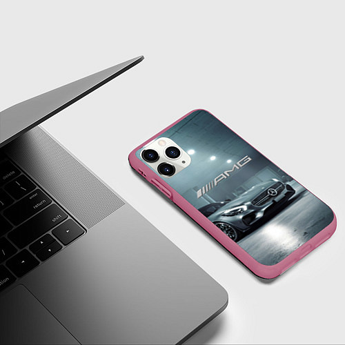 Чехол iPhone 11 Pro матовый Mercedes AMG - Motorsport / 3D-Малиновый – фото 3