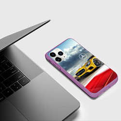 Чехол iPhone 11 Pro матовый Mercedes AMG V8 Biturbo на трассе, цвет: 3D-фиолетовый — фото 2