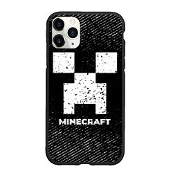 Чехол iPhone 11 Pro матовый Minecraft с потертостями на темном фоне, цвет: 3D-черный