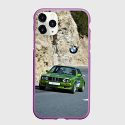Чехол iPhone 11 Pro матовый Зелёная бэха на горной дороге, цвет: 3D-фиолетовый