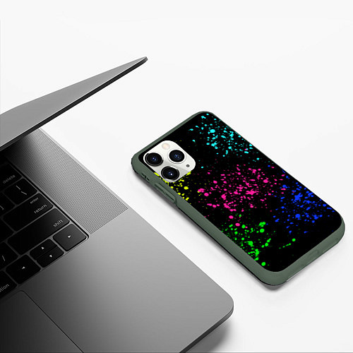 Чехол iPhone 11 Pro матовый Брызги неоновых красок / 3D-Темно-зеленый – фото 3