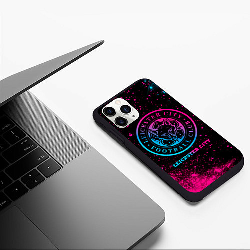 Чехол iPhone 11 Pro матовый Leicester City - neon gradient / 3D-Черный – фото 3