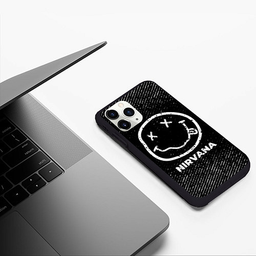 Чехол iPhone 11 Pro матовый Nirvana с потертостями на темном фоне / 3D-Черный – фото 3