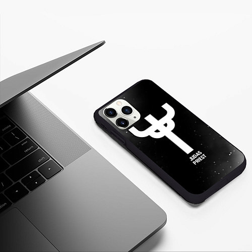 Чехол iPhone 11 Pro матовый Judas Priest glitch на темном фоне / 3D-Черный – фото 3