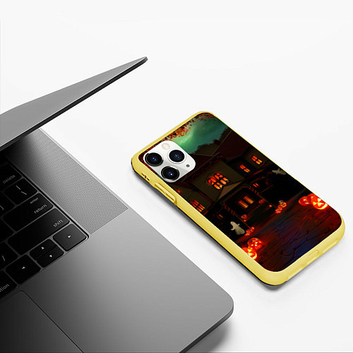 Чехол iPhone 11 Pro матовый Дорога к ужасу / 3D-Желтый – фото 3