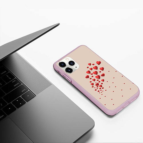 Чехол iPhone 11 Pro матовый Поляна из рассыпанных алых сердечек / 3D-Розовый – фото 3
