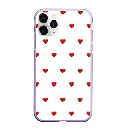 Чехол iPhone 11 Pro матовый Белая поляна с красными сердечками, цвет: 3D-светло-сиреневый