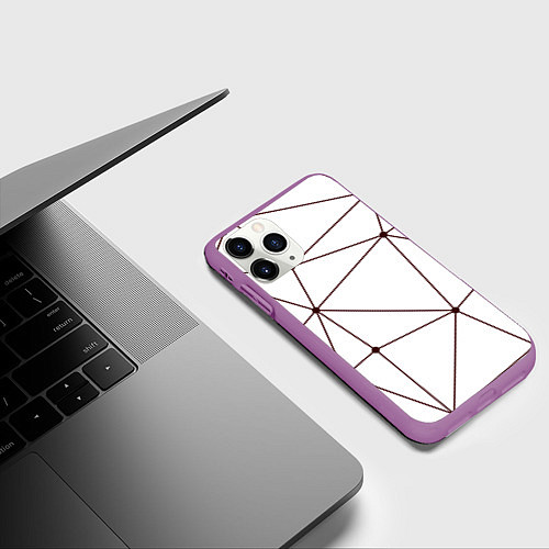 Чехол iPhone 11 Pro матовый Геометрические линии на белом фоне / 3D-Фиолетовый – фото 3