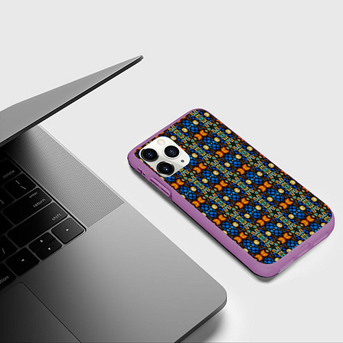 Чехол iPhone 11 Pro матовый Витражи - ромбики / 3D-Фиолетовый – фото 3
