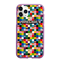 Чехол iPhone 11 Pro матовый Minecraft - пиксельные персонажи, цвет: 3D-фиолетовый