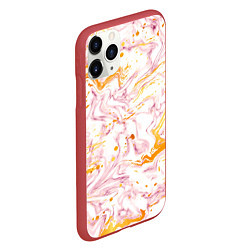 Чехол iPhone 11 Pro матовый Розовый мрамор с оранжевыми прожилками, цвет: 3D-красный — фото 2