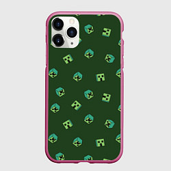 Чехол iPhone 11 Pro матовый Minecraft - зеленые лица, цвет: 3D-малиновый