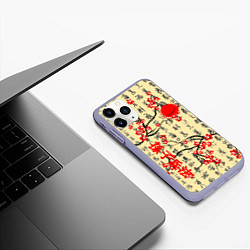 Чехол iPhone 11 Pro матовый Иероглифы и сакура, цвет: 3D-светло-сиреневый — фото 2