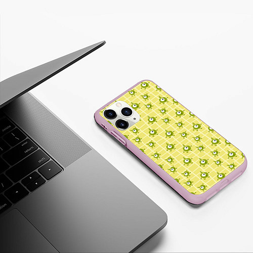 Чехол iPhone 11 Pro матовый Зеленые одноглазые человечки / 3D-Розовый – фото 3