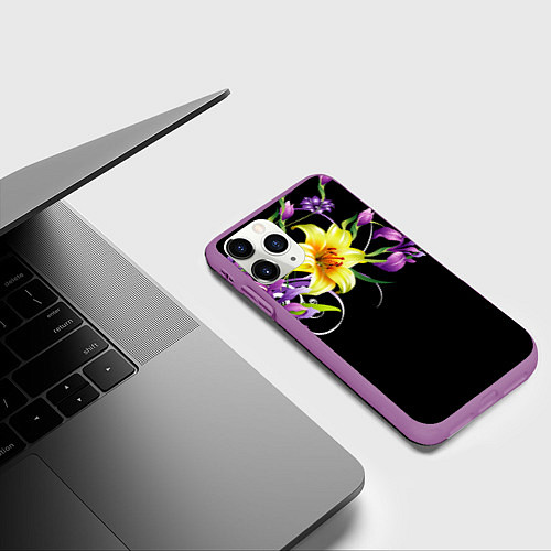 Чехол iPhone 11 Pro матовый Лилии / 3D-Фиолетовый – фото 3