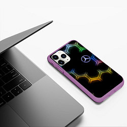 Чехол iPhone 11 Pro матовый Mercedes - neon pattern, цвет: 3D-фиолетовый — фото 2