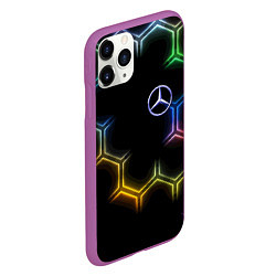 Чехол iPhone 11 Pro матовый Mercedes - neon pattern, цвет: 3D-фиолетовый — фото 2