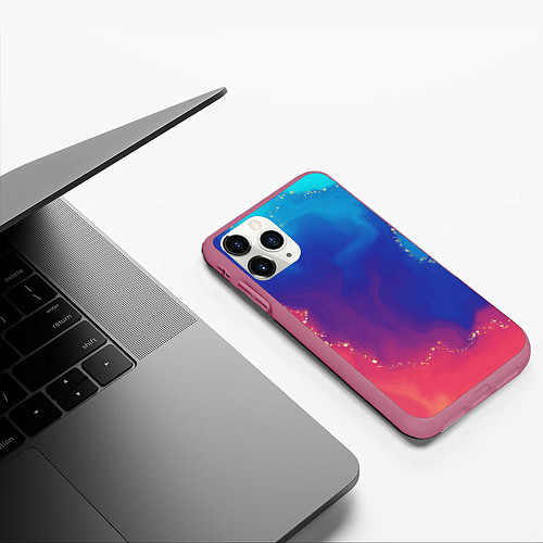 Чехол iPhone 11 Pro матовый Нарядный красно-синий градиент с блестками / 3D-Малиновый – фото 3