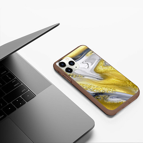 Чехол iPhone 11 Pro матовый Благородный серо-золотой мрамор / 3D-Коричневый – фото 3