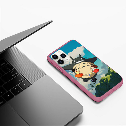 Чехол iPhone 11 Pro матовый Flight Totoro / 3D-Малиновый – фото 3