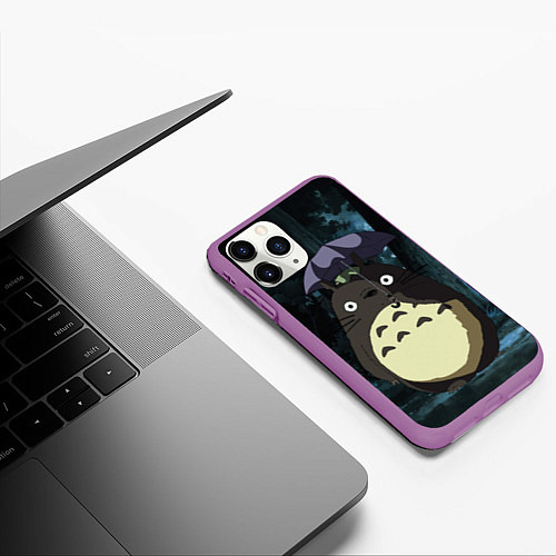 Чехол iPhone 11 Pro матовый Totoro in rain forest / 3D-Фиолетовый – фото 3