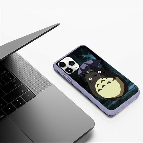 Чехол iPhone 11 Pro матовый Totoro in rain forest / 3D-Светло-сиреневый – фото 3