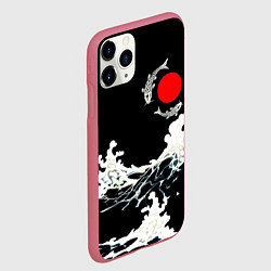 Чехол iPhone 11 Pro матовый Волны и рыбки, цвет: 3D-малиновый — фото 2