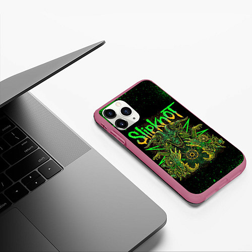 Чехол iPhone 11 Pro матовый Slipknot green satan / 3D-Малиновый – фото 3