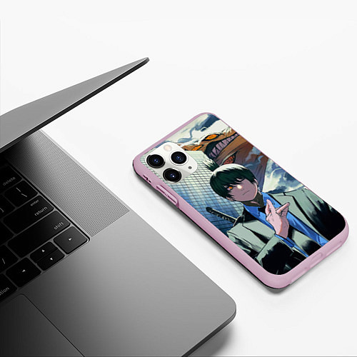 Чехол iPhone 11 Pro матовый Человек Бензопила Аки / 3D-Розовый – фото 3