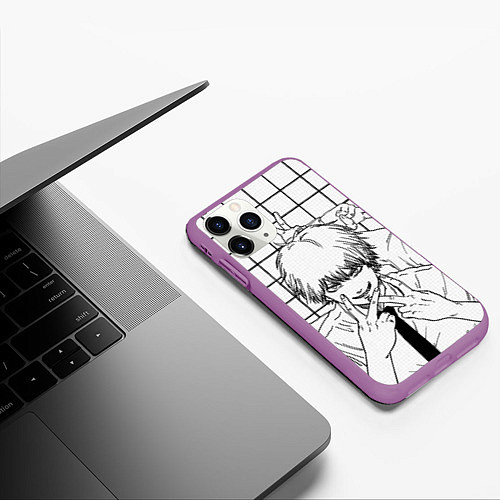 Чехол iPhone 11 Pro матовый Человек бензопила - Кадр манги / 3D-Фиолетовый – фото 3